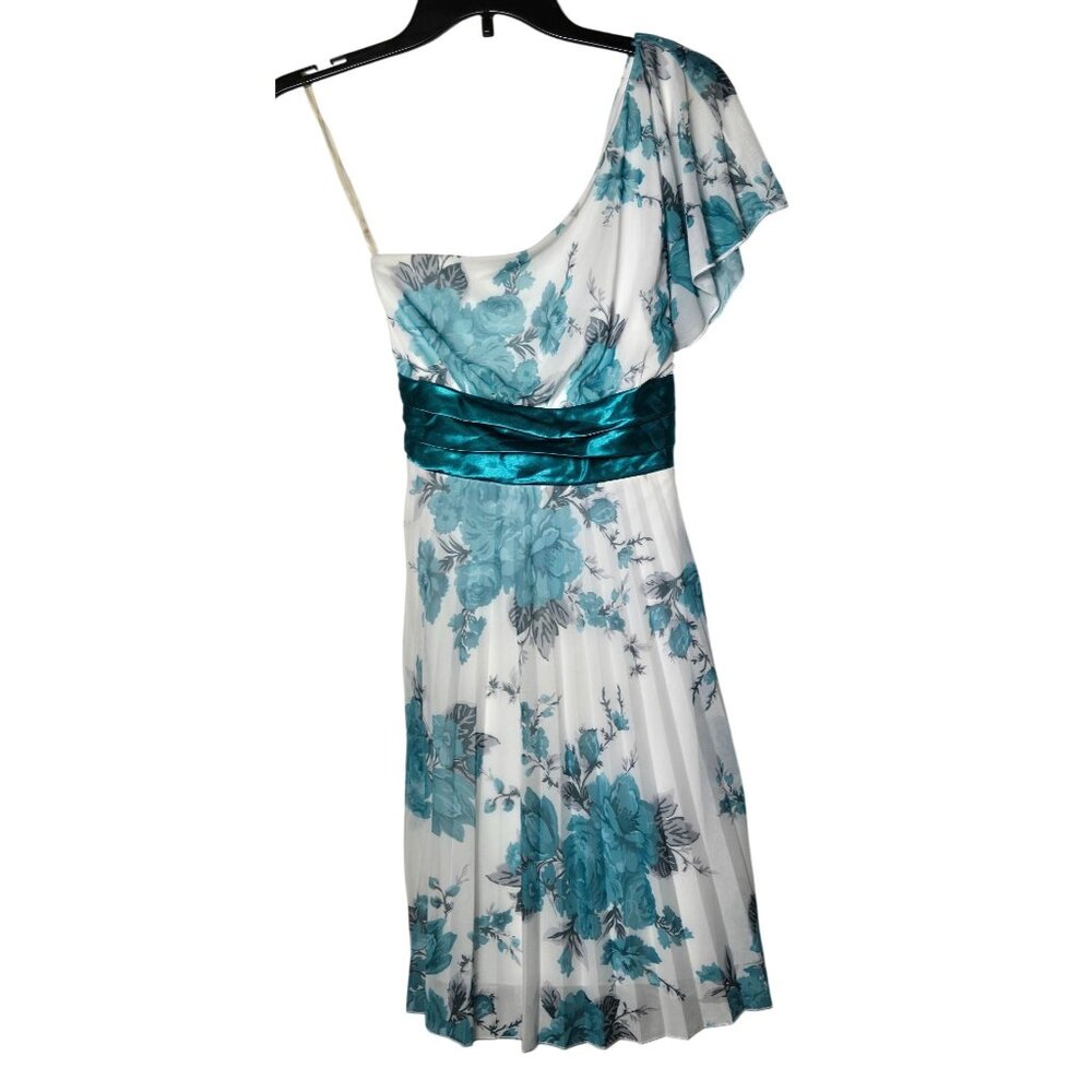 Speckles Blue Floral One Shoulder Babydoll Mini Dress Size Medium Y2K Fairy